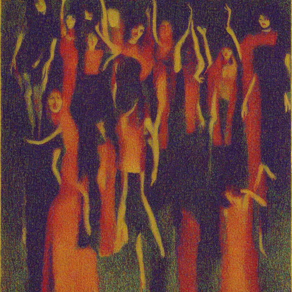 Image similar to a film still of suspiria by dario argento 1 9 7 7 movie, painted by georges seurat, impressionism, pointillism, high quality, detailed, print!