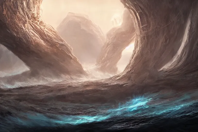 Image similar to Scylla and Charybdis, by Jessica Rossier and HR Giger cinematic concept painting