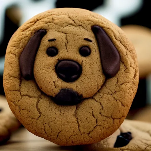 Image similar to Dog-style cookie, a cookie in the shape of a dog, 8k, Trending on artstation, professional photography