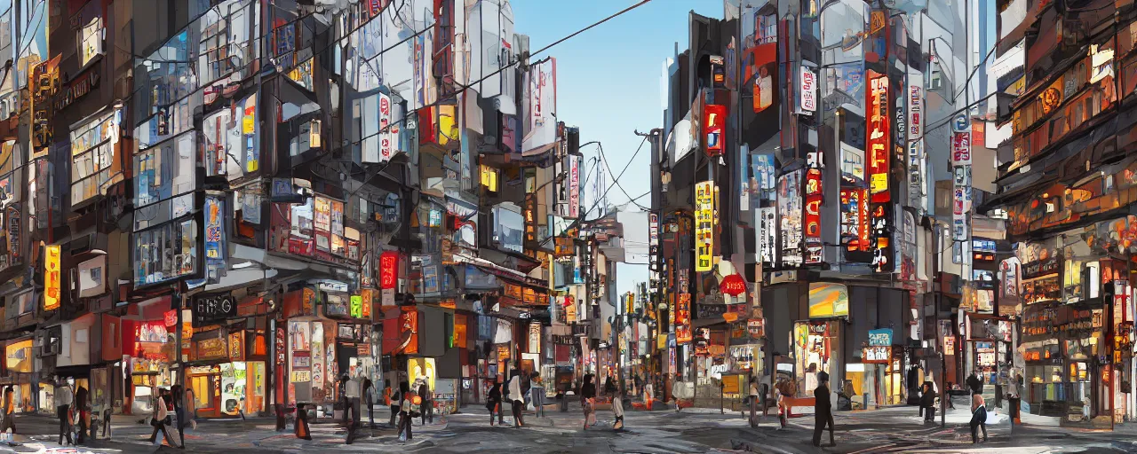 Image similar to Tokyo facades storefronts with no people illustration digital art painting artstation depth global illumination GI AAA SSS
