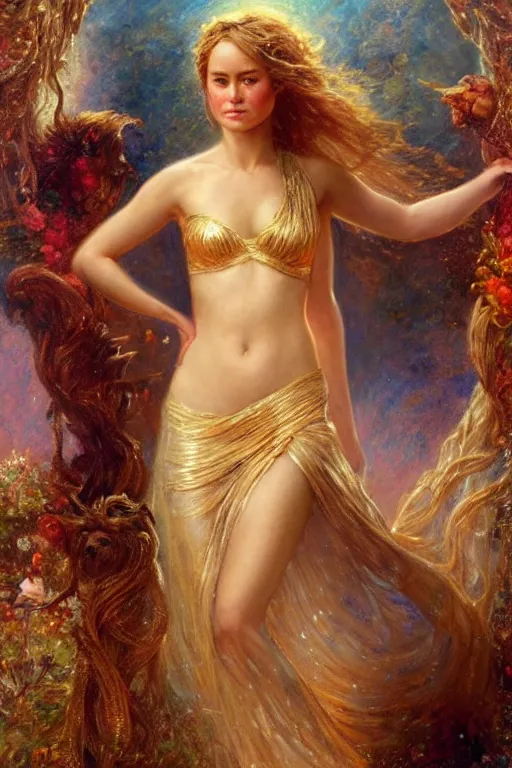 Image similar to portrait of brie larson as the goddess aphrodite. art by gaston bussiere.