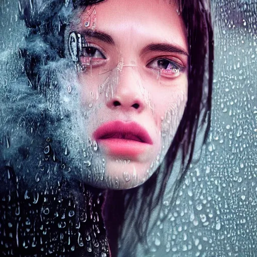 Image similar to cartoon portrait made out of rain exhaling smoke, realistic, highly detailed, neon, rendered in octane, unreal engine, beautiful, trending on artstation