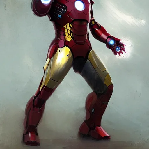 Prompt: Iron Man, painted fantasy character portrait, full body, fantasy, highly detailed, art by Greg Rutkowski