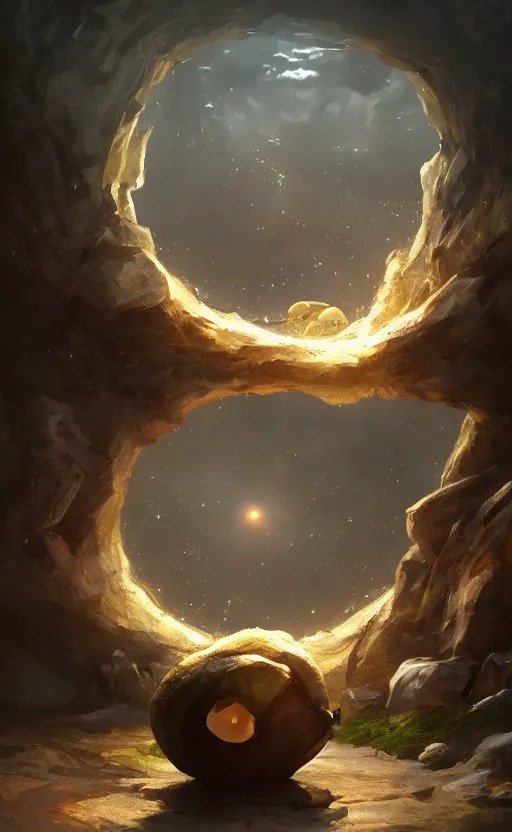 Image similar to a potato opening a portal to the potato dimension, fantasy concept art, dynamic lighting, cinematic, ultra detailed, stunning visuals, creative, trending on art station, ambient lighting, atmospherical