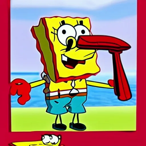 Image similar to a 3d redner of spongebob with a knife