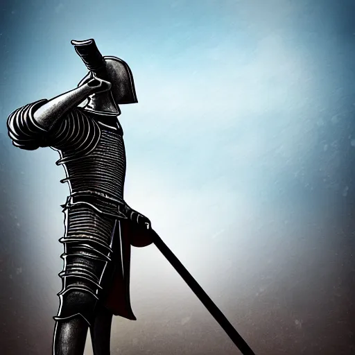 Image similar to detailed realistic digital art of a knight saluting his king