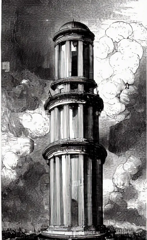 Prompt: neoclassical tower with dome. battle angel alita. by rembrandt 1 6 6 7, illustration