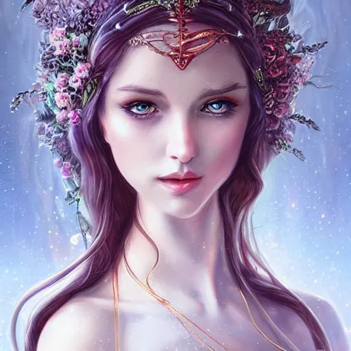 Prompt: a beautiful elvish goddess , 8k, highly detailed, sharp, realistic, in style of Anna Dittmann