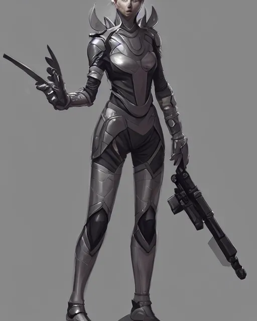 Prompt: concept art of a futurstic warior, wearing tight futurstic clothes, holding a futuristic weapon | | cute - fine - fine details by stanley artgerm lau, wlop, rossdraws, james jean, andrei riabovitchev, marc simonetti, and sakimichan, trending on artstation