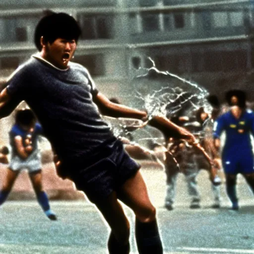 Image similar to movie still of Son heung-min fighting the monster in the thing (1982),