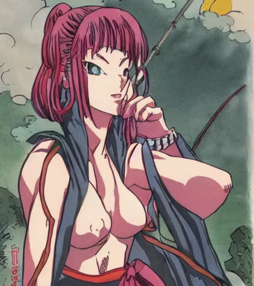Image similar to hal foster painting of an anime woman