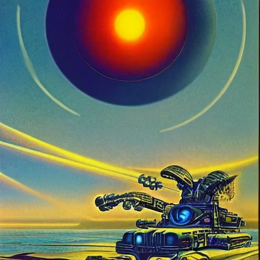 Image similar to elmo in the style of a 7 0 s science fiction novel cover, highly detailed, bruce pennington, peter jones