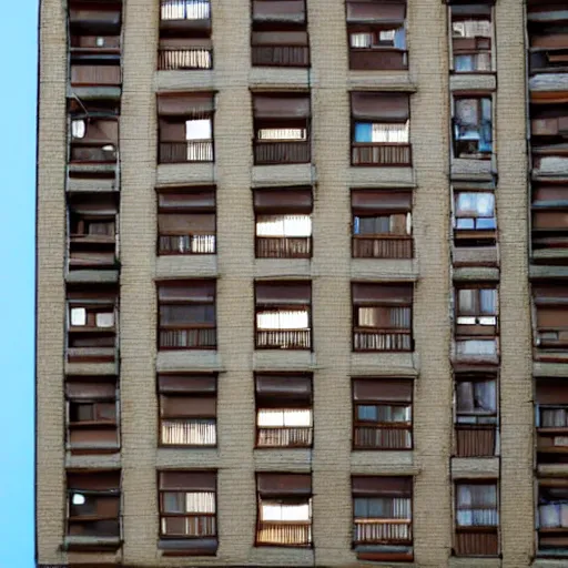 Prompt: figurine of small soviet apartment building, light is on windows