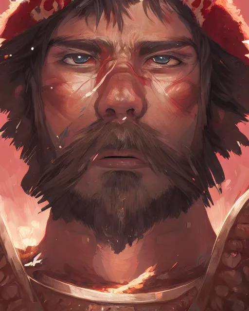 Prompt: portrait of a barbaric spanish conquistador in battle by yoichi hakatenaka rossdraws and anato finnstark and dan mumford, symmetric, anatomy, facial features, detailed, intricate, portrait, trending on artstation, masterpiece