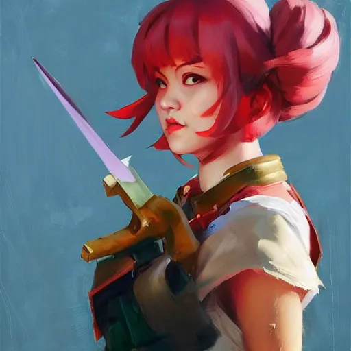 Image similar to greg manchess portrait painting of himiko toga as overwatch character, medium shot, asymmetrical, profile picture, organic painting, sunny day, matte painting, bold shapes, hard edges, street art, trending on artstation, by huang guangjian and gil elvgren and sachin teng