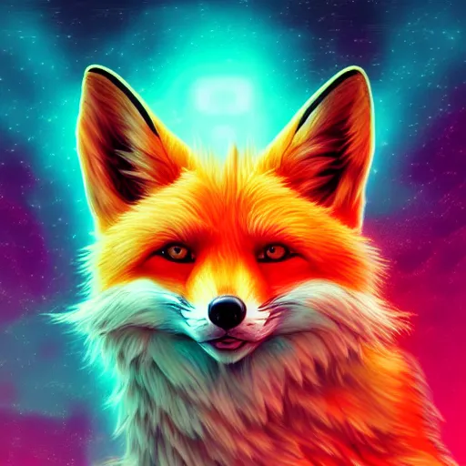 Prompt: digital fox, retrowave palette, digital world, highly detailed, anatomically correct vulpine, synth feel, fluffy face, ear floof, flowing fur, super realism, accurate animal imagery, 4 k digital art