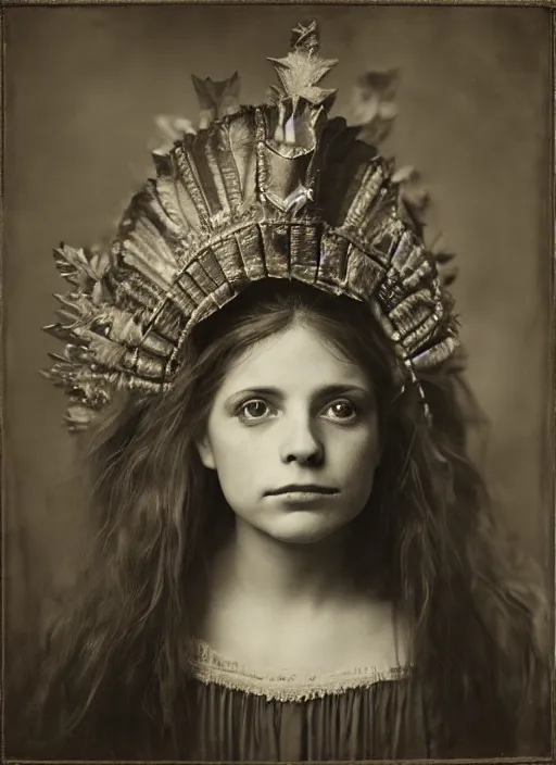 Prompt: portrait of young woman in renaissance dress and renaissance headdress, art by sally mann