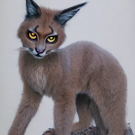 Prompt: intricate drawing of a cute fluffy caracal, cambodian fashion, cyberpunk ornaments, thin strands, porcelain skin, greg rutkowski, james gurney, john berkey, hyperrealistic, backlit
