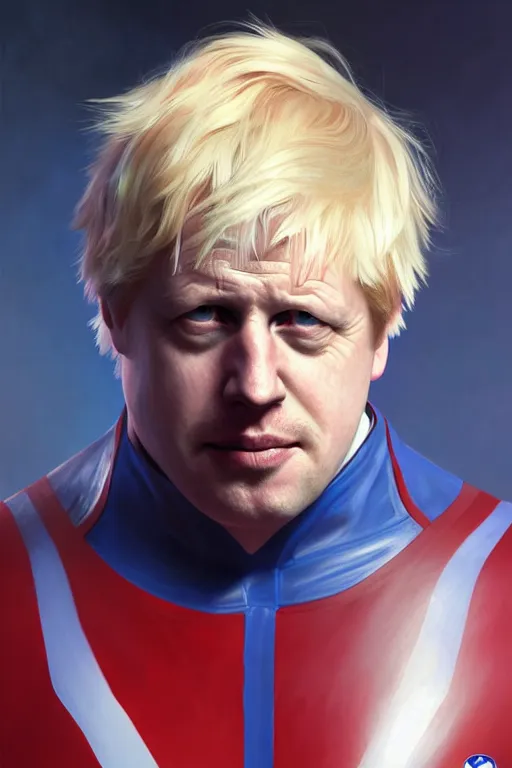 Prompt: Boris Johnson as Captain Britain, portrait, highly detailed, digital painting, artstation, concept art, smooth, sharp focus, soft volumetric lights, illustration, cinematic lighting, art by artgerm and greg rutkowski and alphonse mucha