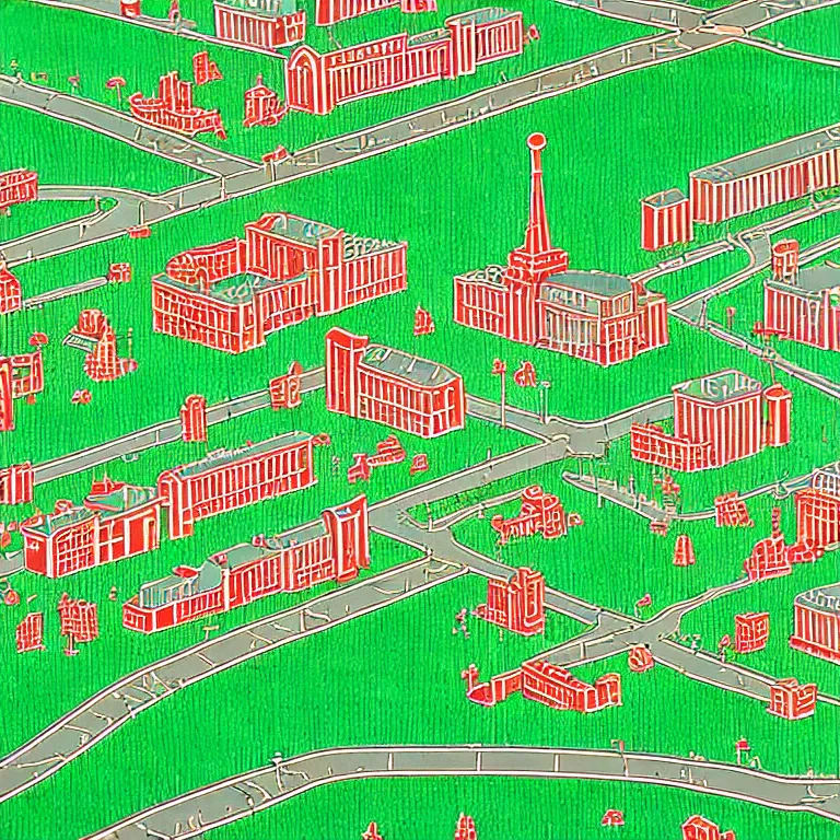 Image similar to View of soviet town, very very long soviet-era panel-buildings, very long street with a perfect green lawn. A perfect green lawn. High detail, details, 105mm