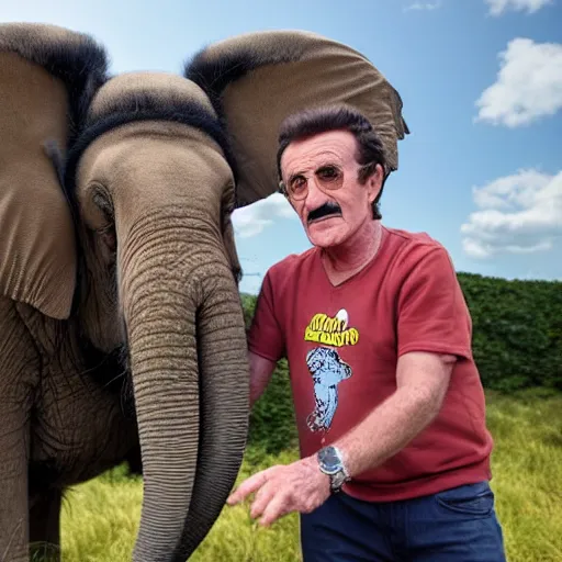Prompt: Paul chuckle sat atop an elephant in an episode of the Simpsons, carton, 4k