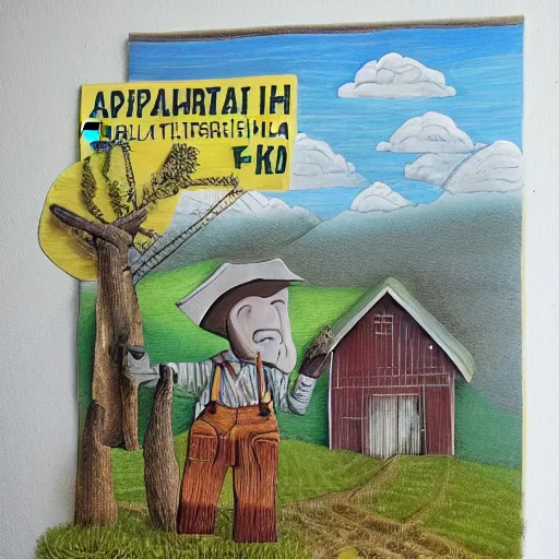 Prompt: a farmer, appalachian folk art, detailed, award winning, 4 k