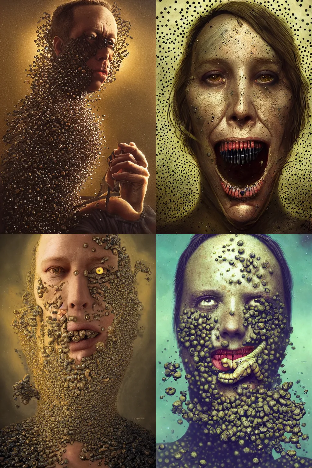 Prompt: alex jones infowars covered in maggots, trypophobia, by tom bagshaw and anna dittman, studio lighting, golden ratio composition, 3 5 mm lens, cybernetic scifi, deep depth of field, artstation, 8 k