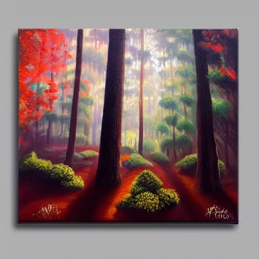 Prompt: a painting of lush forest in the sunlight, acrylic painting, very detailed, mellow, 4 k, trending on artstation