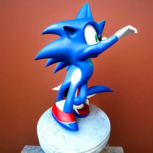 Prompt: a marble statue of sonic the hedgehog