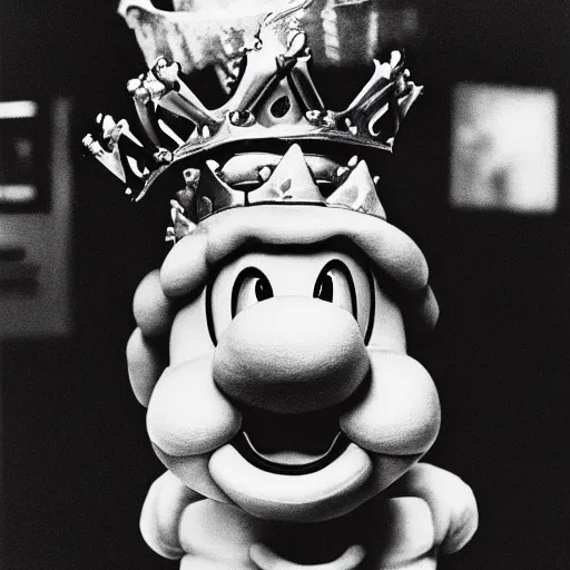 Image similar to Candid portrait photograph of King Koopa from super mario hold Mario Kart 1st winner trophy, taken by Annie Leibovitz