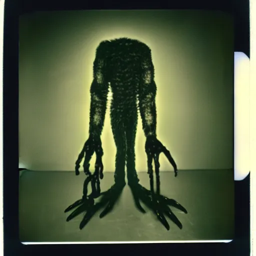 Image similar to vintage polaroid of a nightmarish mutated creature in a science lab, studio lighting, 4 k photo by chris cunningham