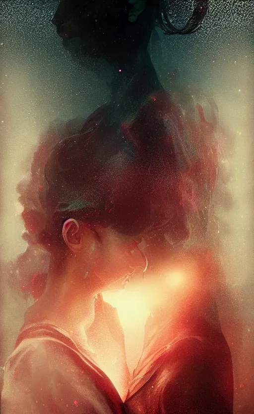 Image similar to a love affair with doubt, dark retrowave, glitch art, interstellar, beautifully lit, by Mab Graves and Bastien Lecouffe-Deharme and steve argyle, artstation, unreal engine