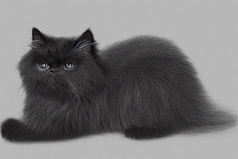 Image similar to “ a extremely detailed stunning drawings of black persian cat staring contemptuously at people at research lab by allen william on artstation ”