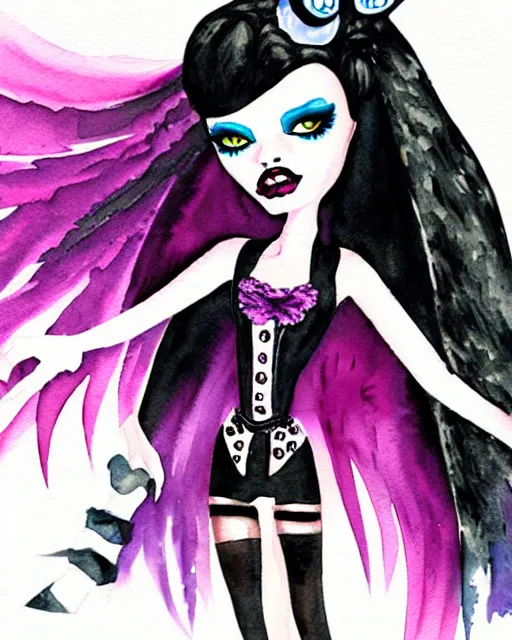 Image similar to watercolor portrait of monster high draculaura doll, by darkodordevic, watercolor