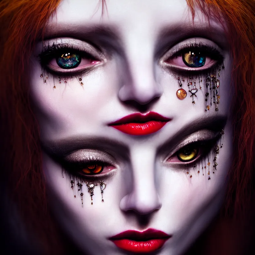 Image similar to single faced portrait of enchanting femenine witch, hyper attractive, seductive, very complex, hyper - maximalist, overdetailed, legendary cinematic, darkfantasy, archetype with timeless beauty breathtaking eyes, highly intricate, realism, perspicious detail, silent hill aesthetic, photorealistic, lifelike, dslr 8 k, unbeatable coherency, octane render
