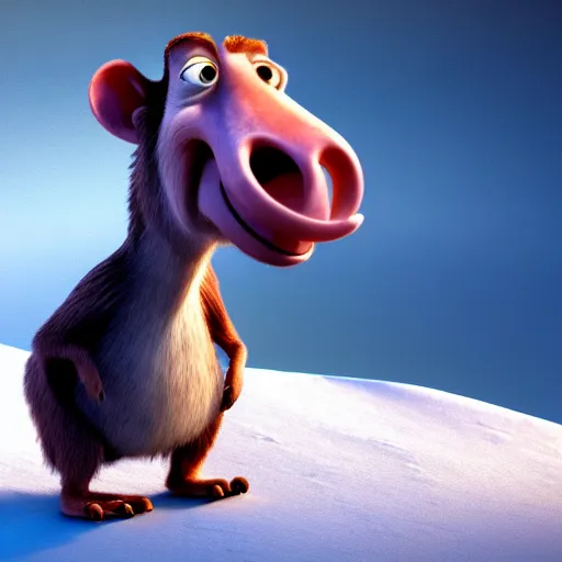 Prompt: a high resolution render symetric of a happy qukka on ice age 3 movie, octane render blender k