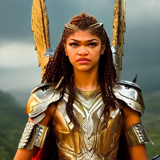 Image similar to Zendaya as a Valkyrie warrior