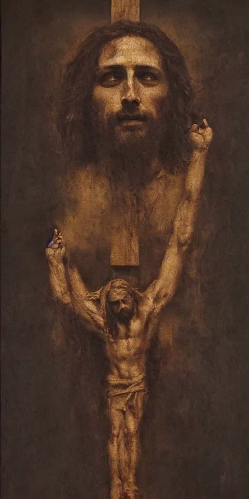 Image similar to portrait of jesus christ on the cross, by nicola samori, painting, 8 k, high detail