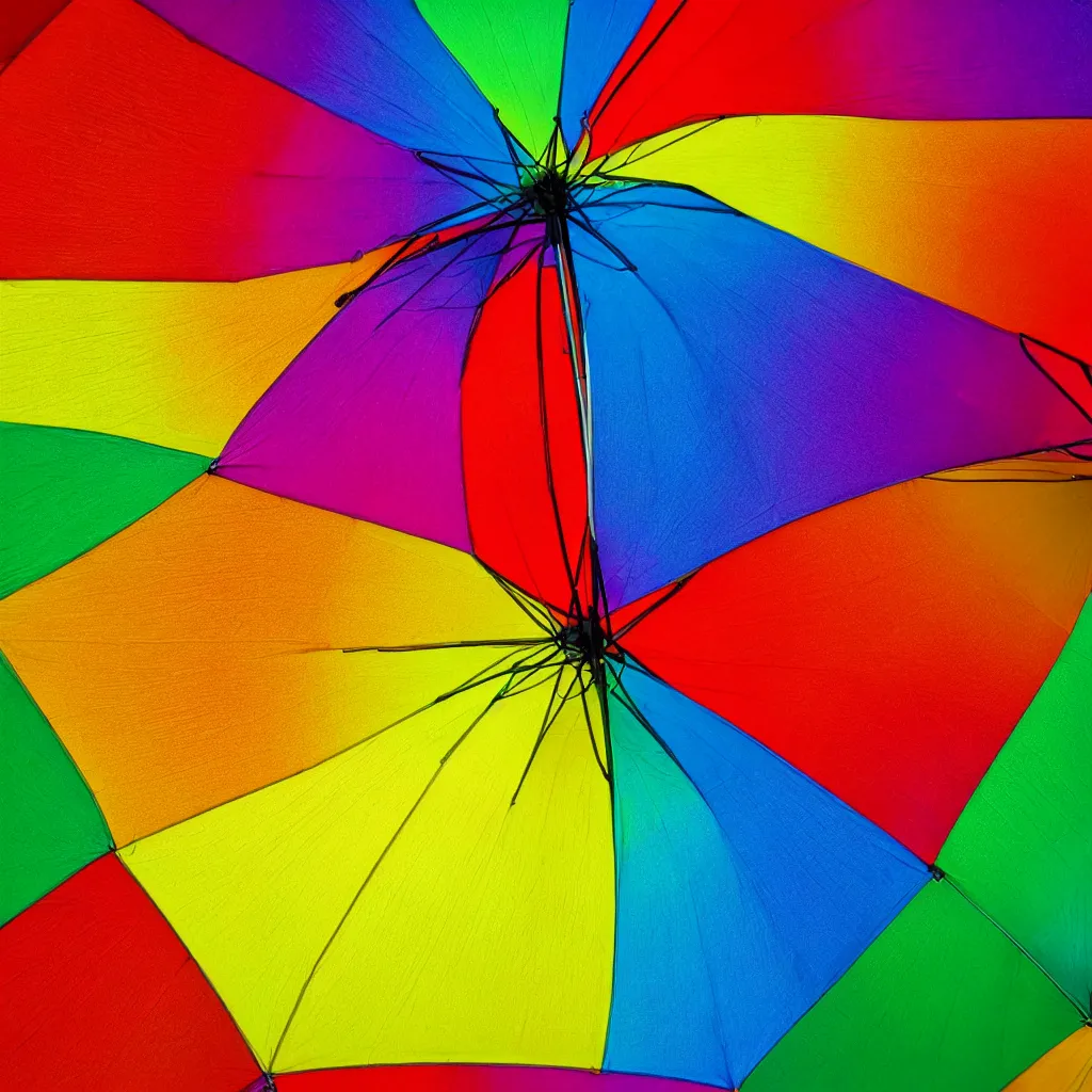 Image similar to close - up view of a rainbow umbrella on yellow background, 8 k, high detail, photorealistic, proper shading