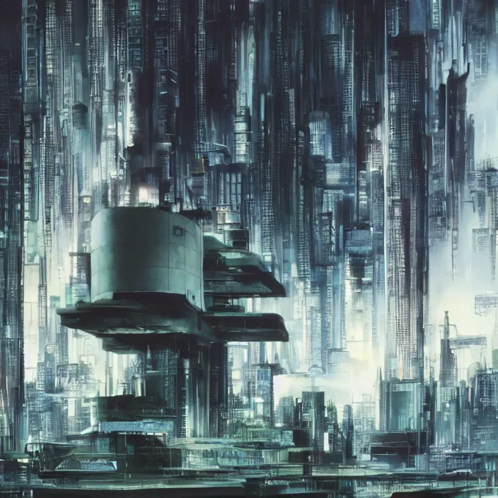 Prompt: a building in a serene landscape, ghost in the shell