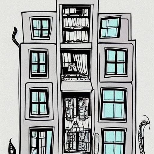 Image similar to a drawing of a house with a lot of windows, illustration by dr seuss, behance contest winner, hypermodernism, photoillustration, 1 9 9 0 s, concept art