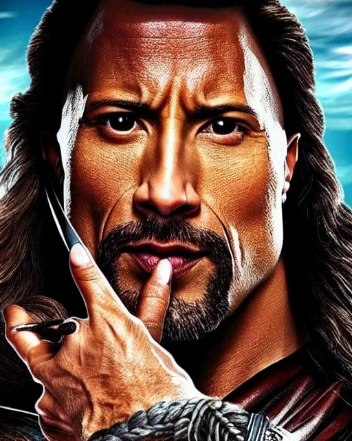 Image similar to Film still close-up shot of Dwayne Johnson as the Captain Hook from the movie Hook. Photographic, photography