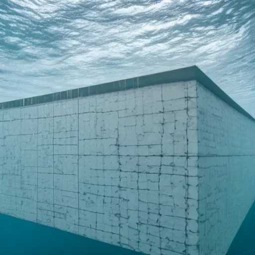 Prompt: white cube floating underwater