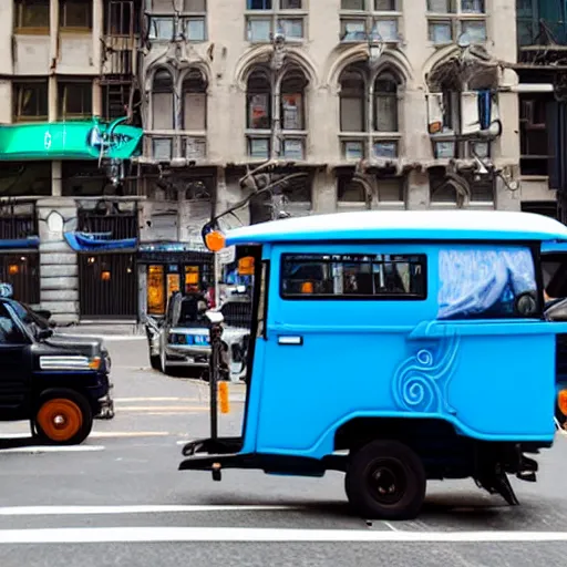 Image similar to a blue tuk tuk on manhattan