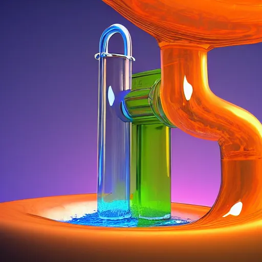 Image similar to transparent long continuous lava lamp shaped like plumbing pipes with gelatinous liquids flowing inside, playful, happy hardcore, 8 k, render by pixar