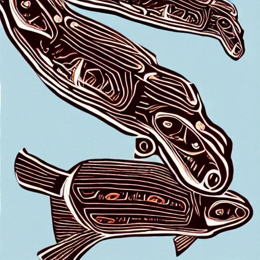 Prompt: salmon in Haida Tlingit art style