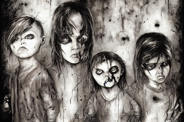 Prompt: black eyed kids by ben templesmith