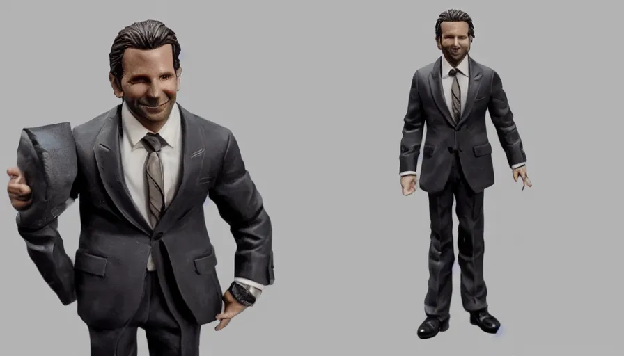 Prompt: bradley cooper in suit and tie, hand painted figurine, deluxe, hyperdetailed, artstation, cgsociety, 8 k