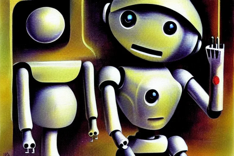 Image similar to a cute little robots painting by h. r. giger