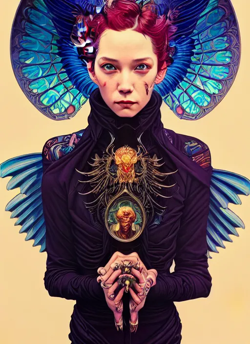 Prompt: high quality high detail portrait of a demonic angel with dark wings in black cathedral, tristan eaton, victo ngai, artgerm, rhads, ross draws, hyperrealism, intricate detailed, alphonse mucha, 8 k, sci - fi, pastel colors, artstation,